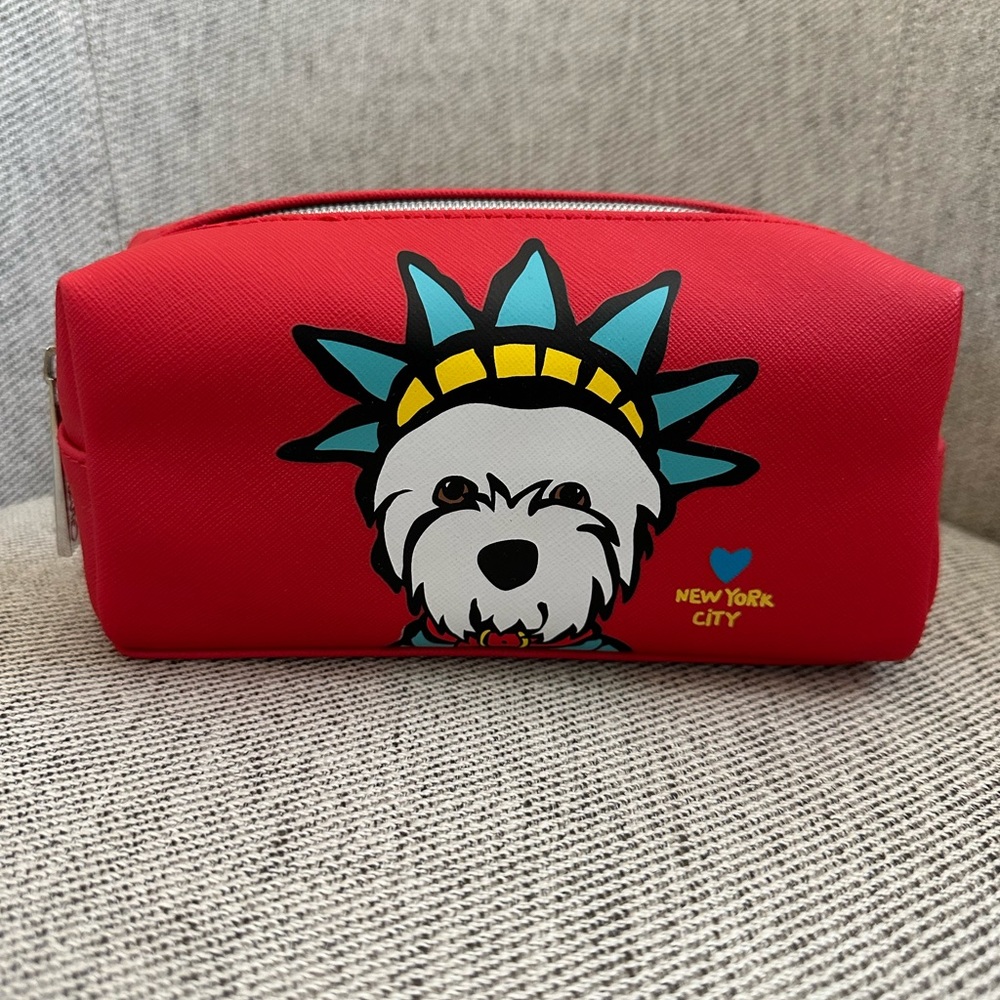 Marc Tetro Small Cosmetic Case - Westie/NYC (Red)